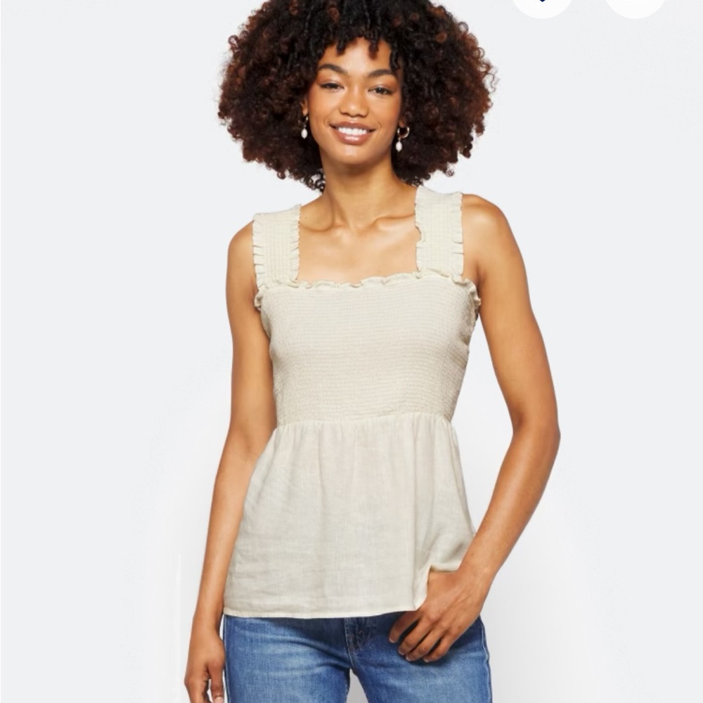 Market & Spruce Beige Ruffle Trim Blouse